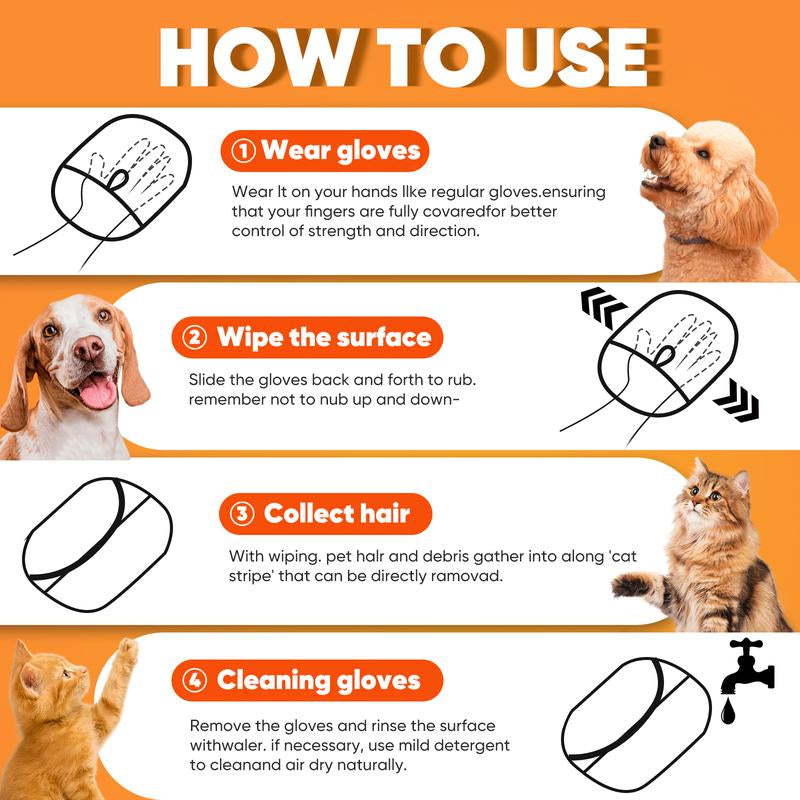 2025 Upgrade Pet Hair Remover Electrostatic Gloves, Reusable Pet Hair Removal Glove for Cats & Dogs, Premium Cat & Dog Hair Remover Mitt for Couch Furniture Carpet Car Seat