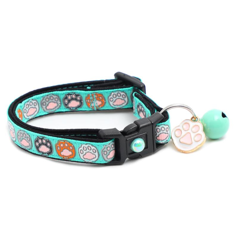 Toe Beans Safety Breakaway Cat Collar Handmade by Pugs2Persians with Matching Jingle Bell & Charm