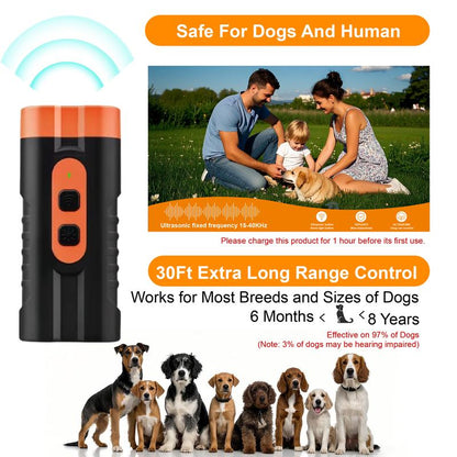 Dog Barking Deterrent Rechargeable, Anti-Barking Tool for Dogs, Ultrasonic Dual Emitter 50Ft Security Correction Tool Control Dog Barking 25Khz, Trainer Barking Silencer Indoor and Outdoor with Flashlight