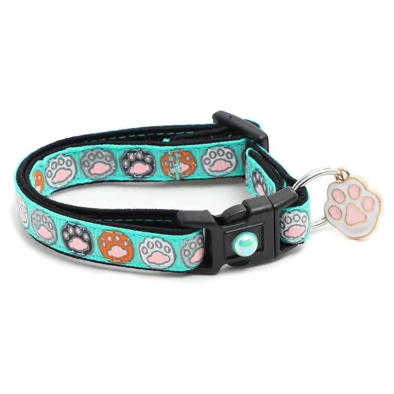 Toe Beans Safety Breakaway Cat Collar Handmade by Pugs2Persians with Matching Jingle Bell & Charm