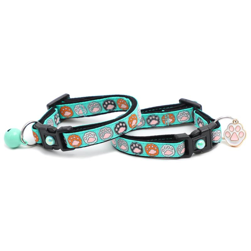 Toe Beans Safety Breakaway Cat Collar Handmade by Pugs2Persians with Matching Jingle Bell & Charm