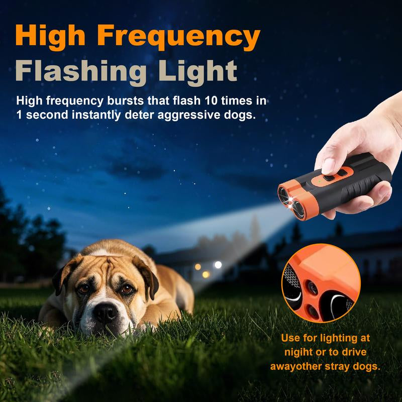 Dog Barking Deterrent Rechargeable, Anti-Barking Tool for Dogs, Ultrasonic Dual Emitter 50Ft Security Correction Tool Control Dog Barking 25Khz, Trainer Barking Silencer Indoor and Outdoor with Flashlight