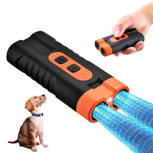Dog Barking Deterrent Rechargeable, Anti-Barking Tool for Dogs, Ultrasonic Dual Emitter 50Ft Security Correction Tool Control Dog Barking 25Khz, Trainer Barking Silencer Indoor and Outdoor with Flashlight