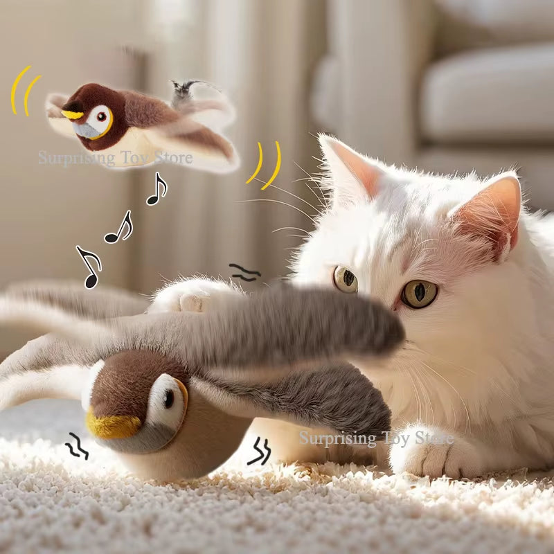 Simulated Bird Cat Toy Interactive Toys Dog Rechargeable Chirping Flapping Bird(No Flying) Catnip Touch Activated Plush Toy Pet