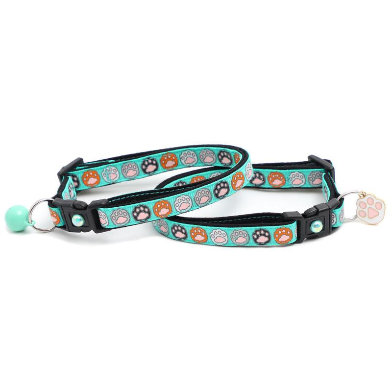 Toe Beans Safety Breakaway Cat Collar Handmade by Pugs2Persians with Matching Jingle Bell & Charm
