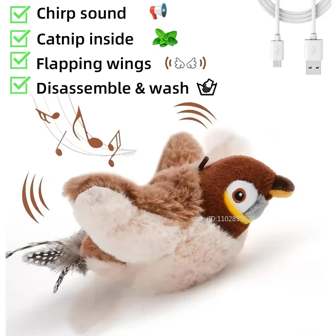 Simulated Bird Cat Toy Interactive Toys Dog Rechargeable Chirping Flapping Bird(No Flying) Catnip Touch Activated Plush Toy Pet